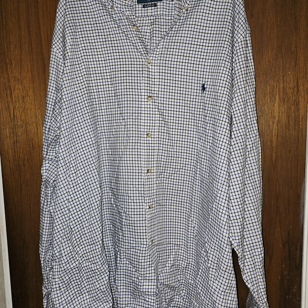 Ralph Lauren Navy and White Plaid Button Down Shirt